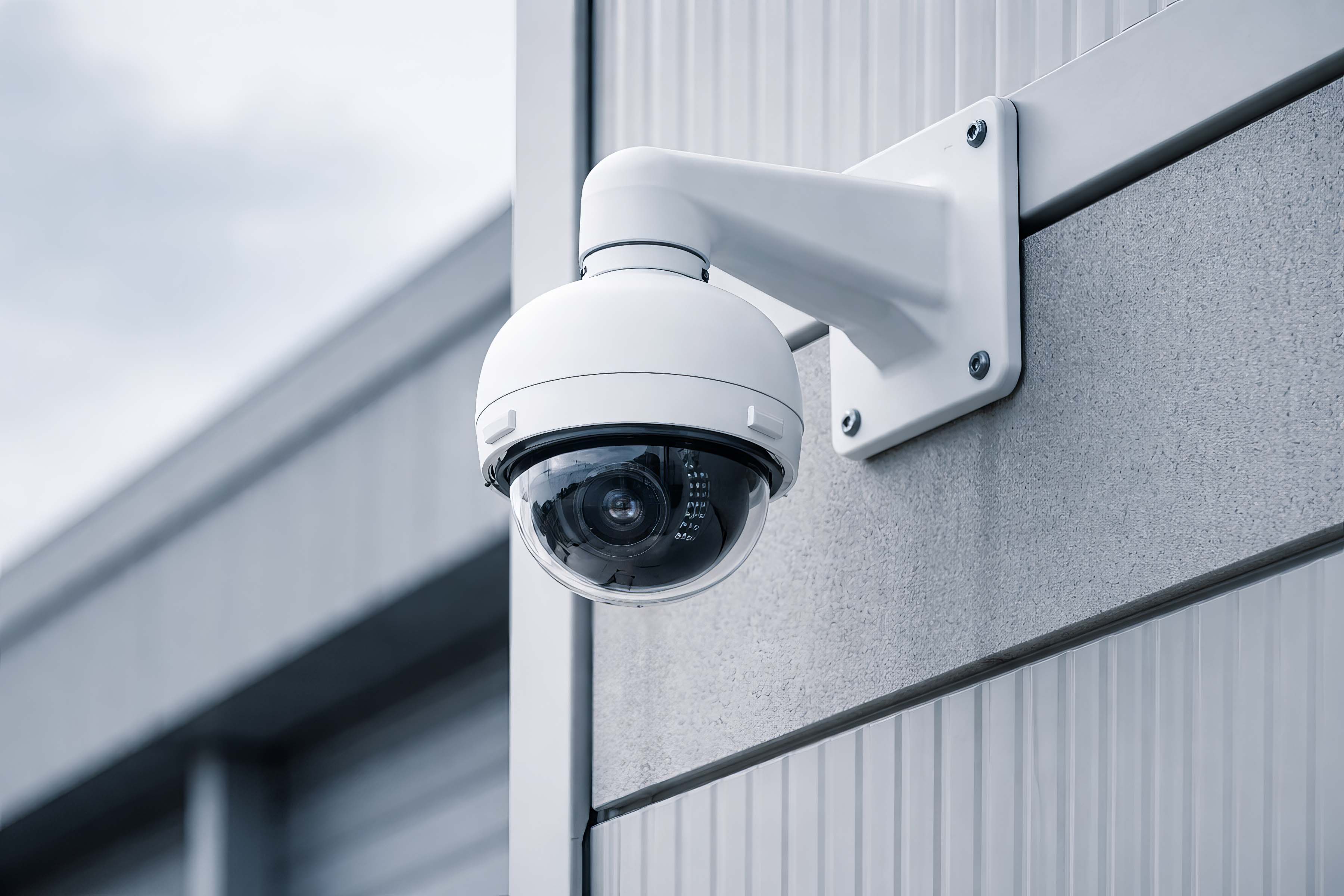 External dome CCTV camera mounted on a building
